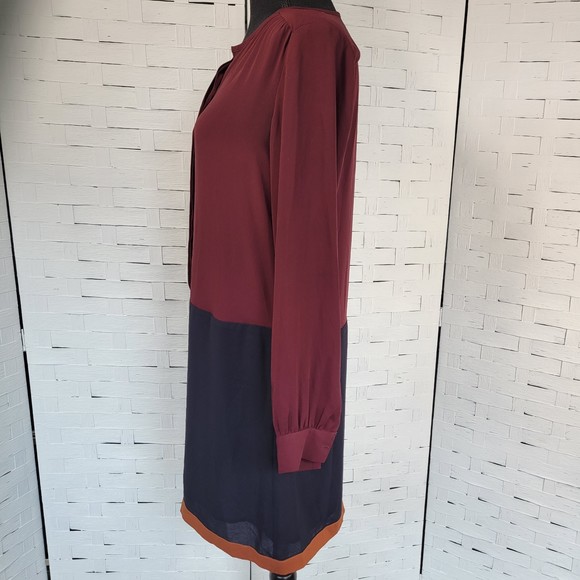 LOFT Burgundy Blue Long Sleeve Shift Dress    Size XS - Picture 4 of 13